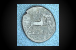 Ancient Roman Coin (Trebania denarius, 135 BC) Tail